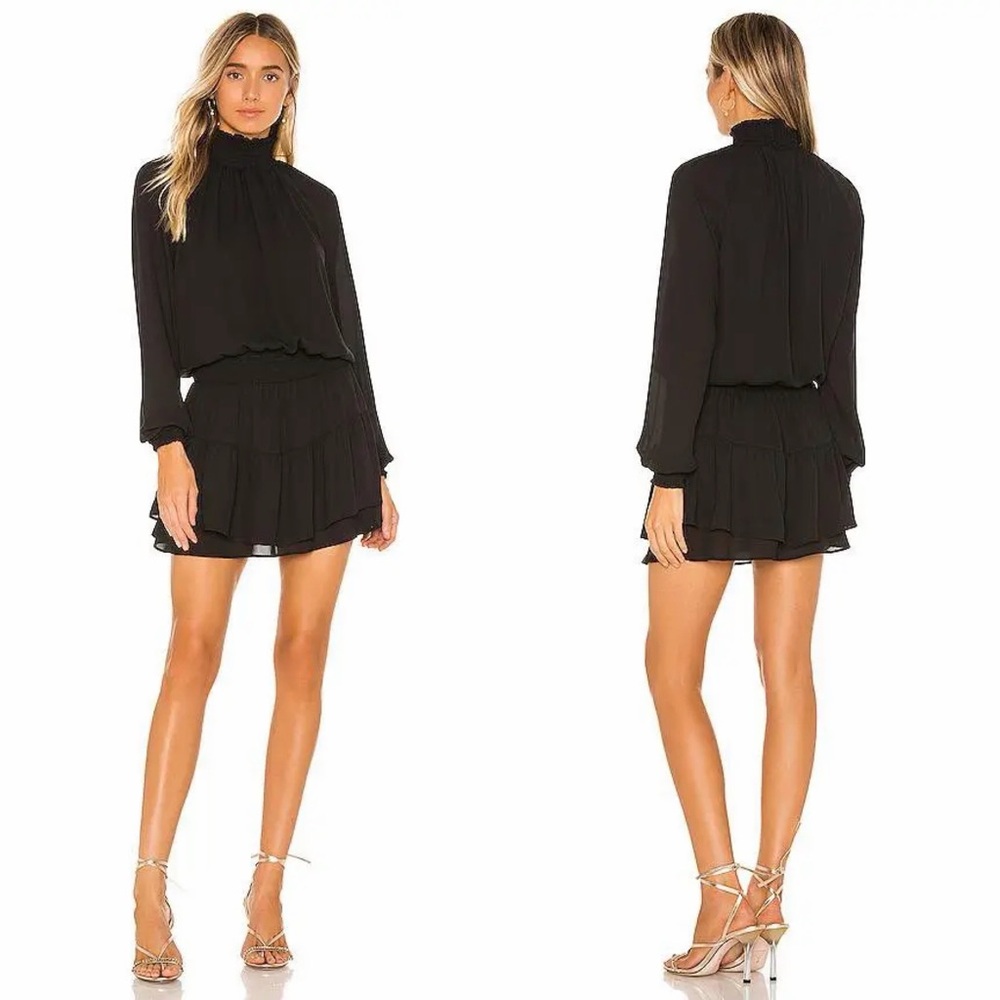 Krisa x Revolve Smocked Turtleneck Mini Dress – Black – XS – NWT
